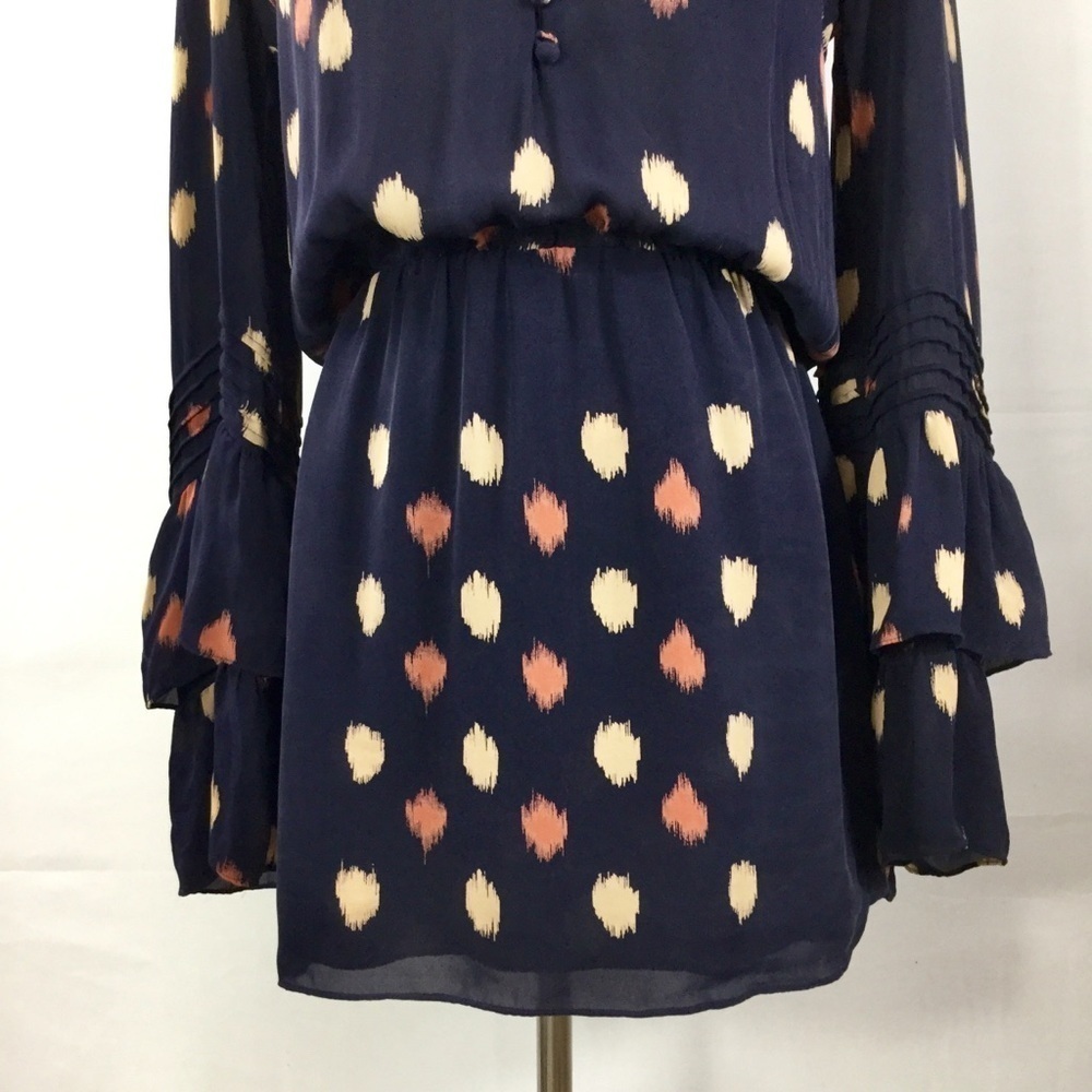Parker Long Bell Sleeve Button Bodice Silk Navy Mini Dress size Small - Picture 5 of 16